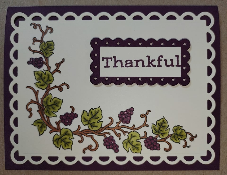 grapevine stamped on a scalloped edge cardstock front